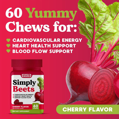 Simply Nature's Promise - Simply Beets Heart Gummies - 60 Non-GMO Beet Gummy Chews, Cherry Flavor