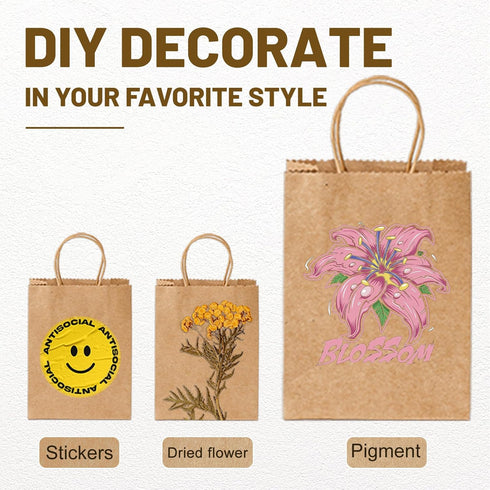 Gift Bags 8.25"X5.9 "X3.15" 100pcs Brown Paper Bags with Handles, Kraft Paper Bags for Small Business, Wedding Party