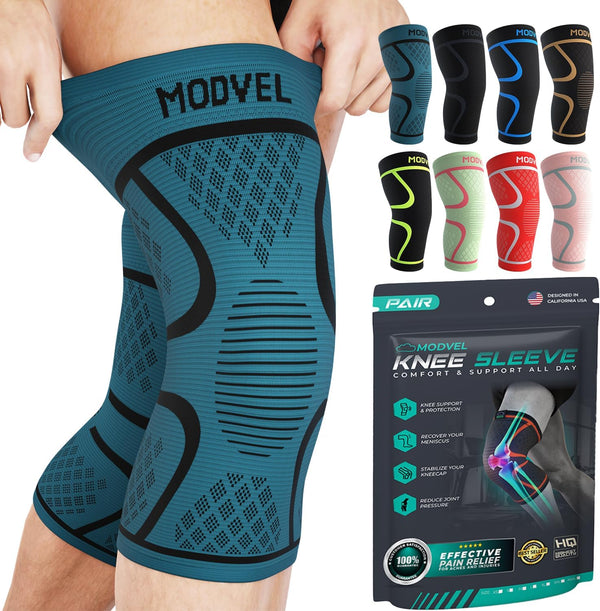 Modvel Knee Braces for Knee Pain, 2 Pack Compression Sleeve for Meniscus Tear, ACL & Arthritis Pain Relief