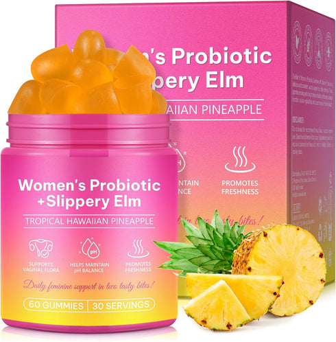 KITNOBLIS Feminine Probiotic Gummies with Slippery Elm- Pineapple Gummies for Women pH Balance,