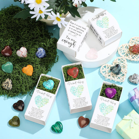 Motipuns 60 Sets Mother's Day Pocket Hug Tokens Bulk Heart Natural Stones Heart Emotional Inspirational Bulk Gifts