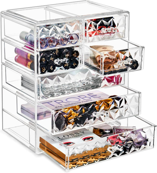 Sorbus Acrylic Makeup Organizer for Cosmetics, Big Clear Storage Case with 3 Large, 4 Small Drawers for Vanity,