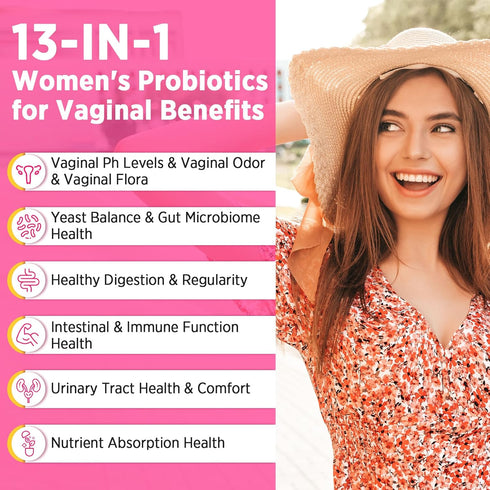 Vaginal Probiotics, 70 Billion CFU, 13-in-1 Women’s Probiotic & Prebiotic, 2 Month Supply for Healthy Flora