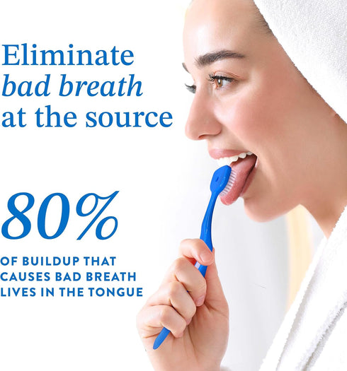 Soft Bristle Tongue Brush for Adults (2 Pack), Ergonomic Handle & Protective Cap, Improve Oral Hygiene & Reduce Bad