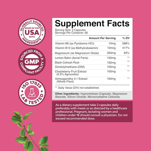 Advanced PMS Support Supplement for Women - Multibenefit PMS Relief Complex for Low Energy Mood Support Period Cramps and Bloating Relief for Women - Menstrual Hormonal Balance for Women 120 Capsules
