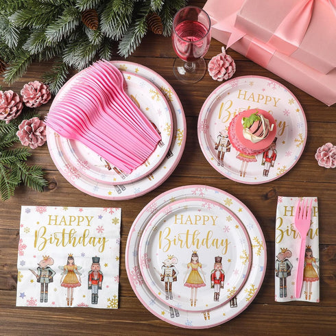 Havawish 96 Set Set Pcs Christmas Paper Tableware Pink Nutcracker Birthday Party Supplies Christmas Nutcracker