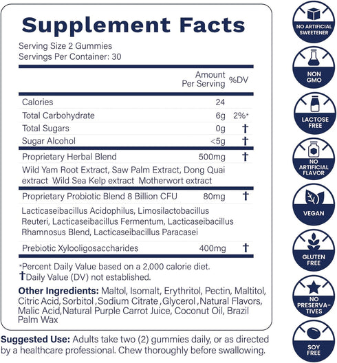 Gummies 8x 5x 60 Flora Vaginal Probiotics for Women pH Balance with Prebiotics Billion Probiotics Extracts Saw