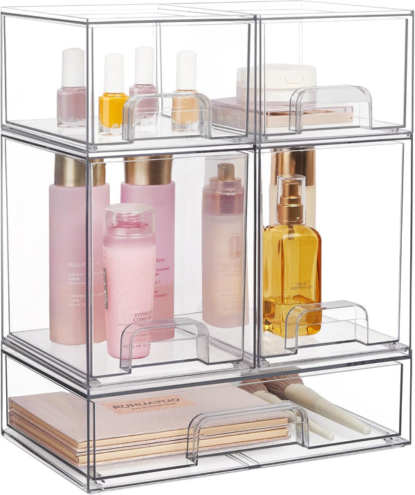 Vtopmart Stackable Storage Drawers Set of 5 - Clear Plastic Organizer Bins for Beauty Supplies