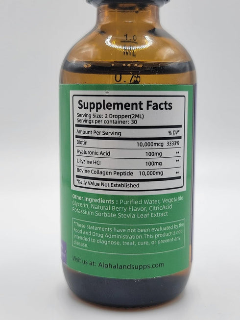 Liquid Collagen with Hyaluronic Acid & Biotin, Skin Hydration, Hair Growth, Nail Strength Supplement - Drop form