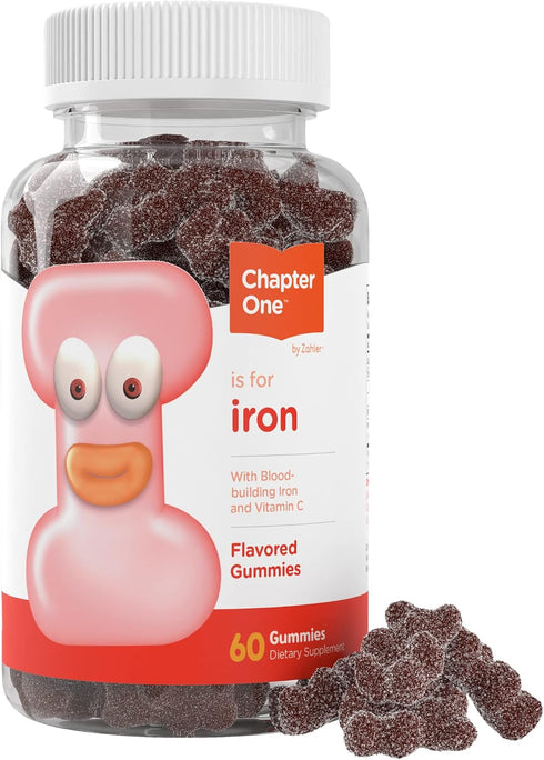 Zahler Chapter One Iron Gummies, 10mg Iron for Adults with Vitamin C, 60 Flavored Gummies, Kosher