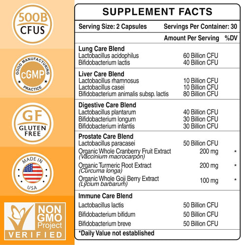 Probiotics for Men, Men Care Supplement, Gut health for men, 500 Billion CFUs & 12 Strains, Mens probiotic with Turmeric, Cranberry, Goji, for Digestive, Immune & Bloating Health, 30-Days Supply