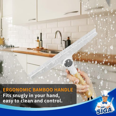 MR.SIGA All Purpose Silicone Squeegee for Shower Door, Streak Free with Bamboo Handle and Suction Hook