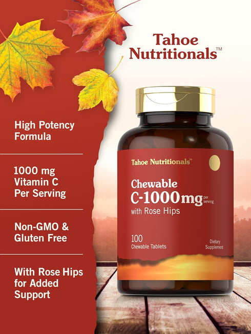 Tahoe Nutritionals Carlyle Vitamin C Chewables | 1000mg | 100 Tablets | Vegetarian, Non-GMO, Gluten Free, Natural