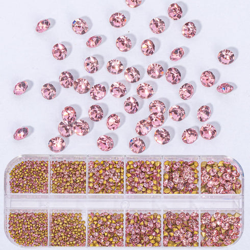 1 Box 12Grids Nail Art Rhinestones, 1660Pcs Light Pink Gems with Storage Organizer Box for Nail Art Craft