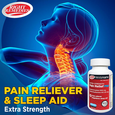 Extra Strength Pain Relief PM & Nighttime Sleep Aid Caplets - 300 Count, Non-Habit Forming, Compare to Tylenol PM