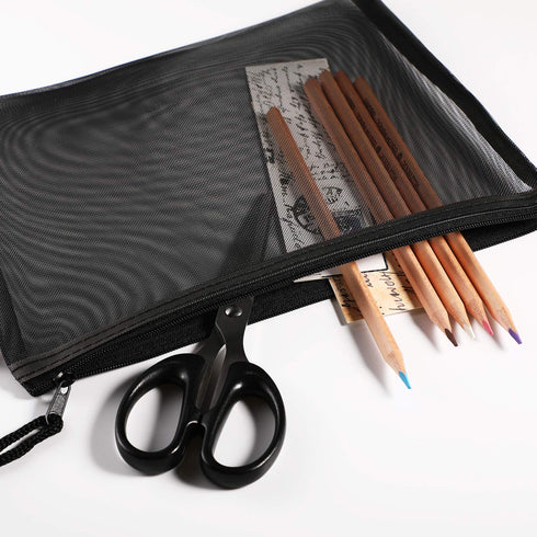 Norme 10 Pieces Black Mesh Bags, Makeup Bags, Cosmetic Travel Organizer, Mesh Zipper Pouch Pencil Case, 9.5 x 7.1 Inches