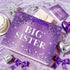 Set 11.8" Purple Big Sister Gift Bag for Girls, Glitters Drip Older Sister Gift Bag with Greeting Card and Tissue Paper
