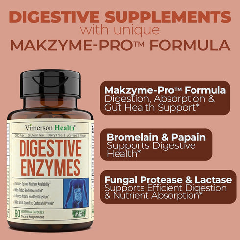 Digestive Enzymes - Probiotic Multi Enzyme Supplements with Unique Makzyme-Pro Formula - 60 Caps