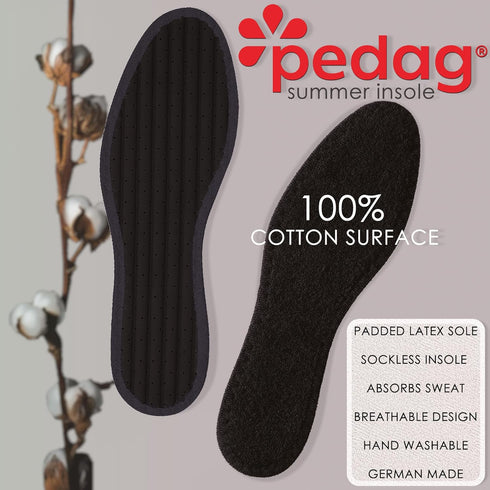Pedag Summer Terry Cotton Sockless Insoles - Barefoot Insert, Handmade in Germany, US Men 12/EU 45, Black