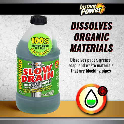 Instant Power Slow Drain Build Up Remover – Prevents Clogs, Ends Slow Drains for Sinks,Tubs, Showers, Toilets, Disposals, RVs, 2 Liters