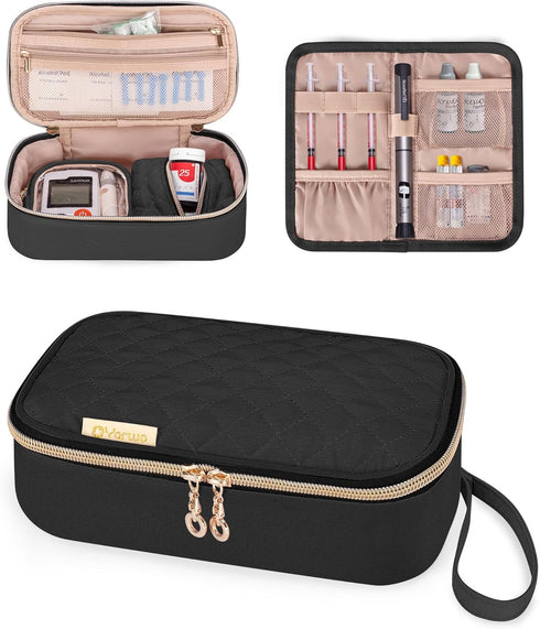 Yarwo Diabetic Travel Case for Blood Glucose Monitor, Insulin Syringes, Diabetes Supplies Storage Bag (Black)