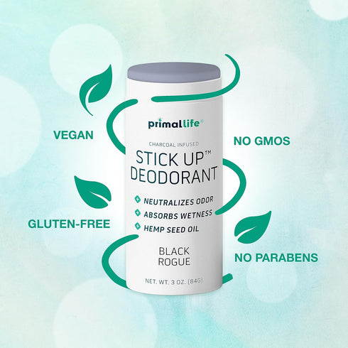 Stick Up Natural Deodorant for Women and Men, 3 oz. Vegan Deodorant with Bentonite Clay, Black Rogue - Primal Life