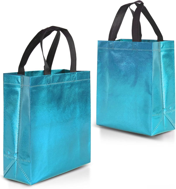 Nush Nush Aqua Blue Gift Bags - Medium Size Set of 12 Light Blue Reusable Gift Bags with Handles for Parties