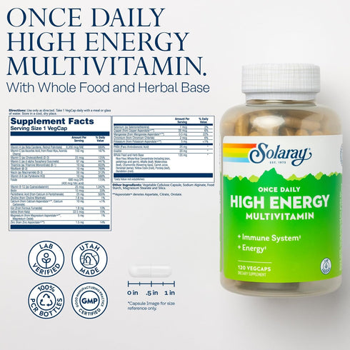 SOLARAY Once Daily High Energy Multivitamin for Women and Men - Energy Supplements, Immune Support w/Vitamin C, A, D,