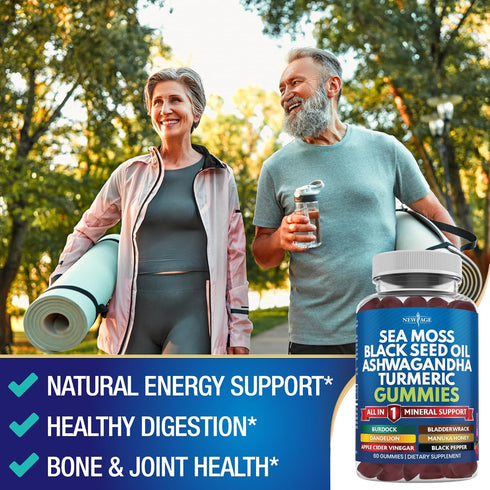 Sea Moss Gummies, Sea Moss 3000mg, Black Seed 2000mg, Ashwagandha 1000mg, Turmeric, Manuka Honey, ACV, Dandelion, Black