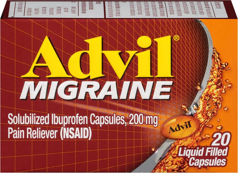 Advil Migraine Headache Relief, Ibuprofen Capsules with 200mg Ibuprofen for Migraine Relief, Nausea Relief, Light