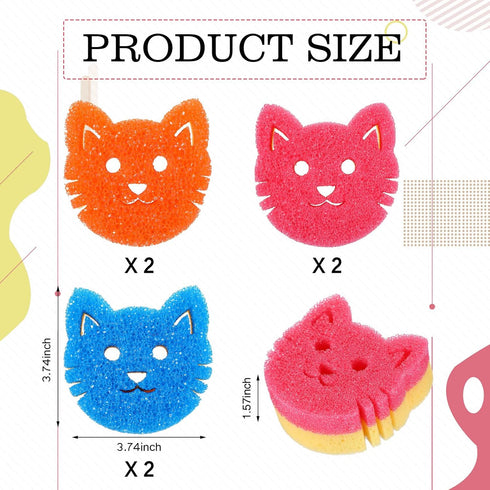 6 Pcs Cat Dual Sided Scrub Sponge Cleaning Sponges Cute Temperature Sensitive Dish Sponges for Washing Dishes Non Scratch Household Multi Use Sponges Scrubber for Kitchen, 3 Colors by FillTouch
