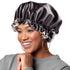 Satin Bonnet for Women | Large Sleeping Cap for Long Curly Hair | Adjustable Night Cap (Double Layer Black/Champagne)