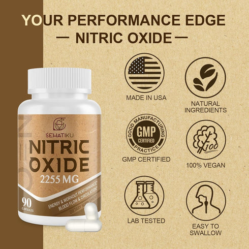 Nitric Oxide Supplement 2255 MG with 6-in-1 Phytonutrient Blend for Heart & Circulation, 90 Capsules