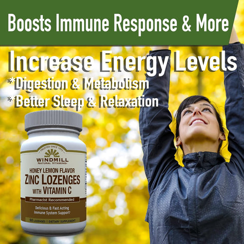 Windmill ZINC LOZ W/VIT C 100MG H/L WML 50, 9 Ounce (Pack of 1)