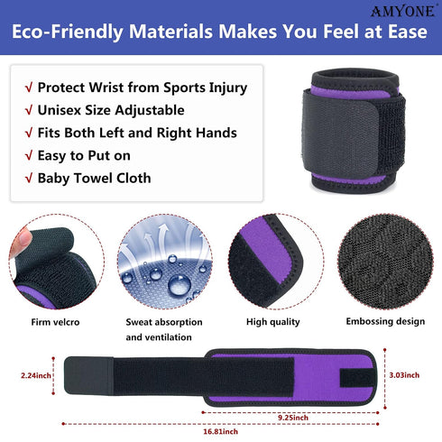 Wrist Brace, 2 PACK Adjustable Wrist Wraps for Carpal Tunnel, Comfortable Support for Weightlifting & Sports (Violet)