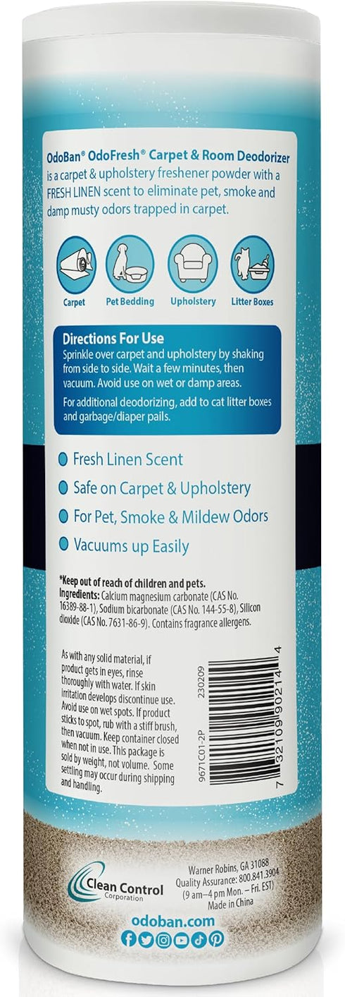 OdoBan OdoFresh Carpet and Room Deodorizer Powder for Home Smells and Odors Including Smoke, Pet Urine, Dogs, and Cat Litter, Fresh Linen Scent, 2 Pounds