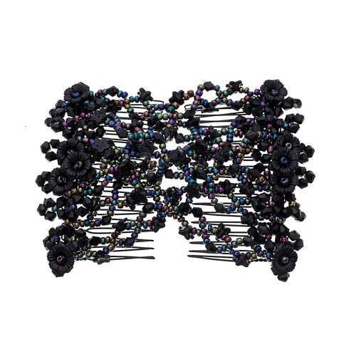 Ruihfas 2Pcs Handmade Beaded Easy Combs, Stretchable Double Combs Hair Clips for Curly Thick Wavy Hair