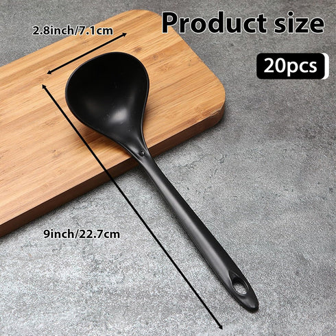 20 Pcs Large Plastic Serving Spoons Disposable Soup Spoons Heavy Duty Spoons for Catering Party Cooking Weddings Buffet Restaurant Office,9 x 2.8 Inch,Black