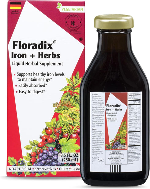 Floradix Iron & Herbs - 8.5 oz Liquid Herbal Supplement for Energy Support with Vitamin C & B Complex