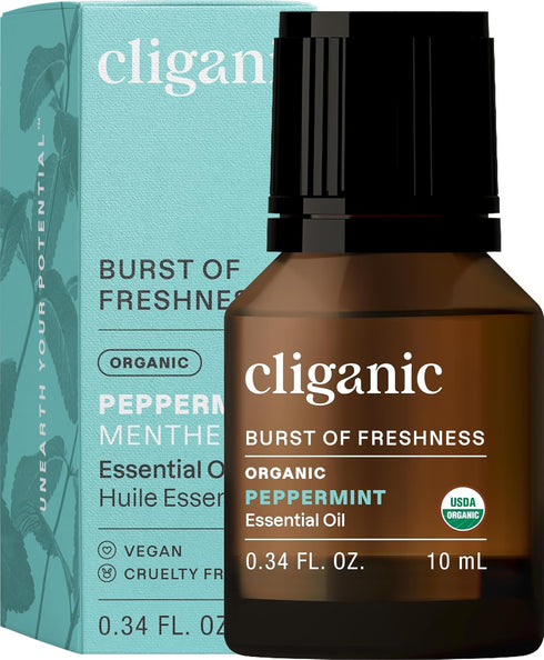 Cliganic Organic Peppermint Essential Oil, 100% Pure Natural Undiluted for Aromatherapy, Non-GMO Verified