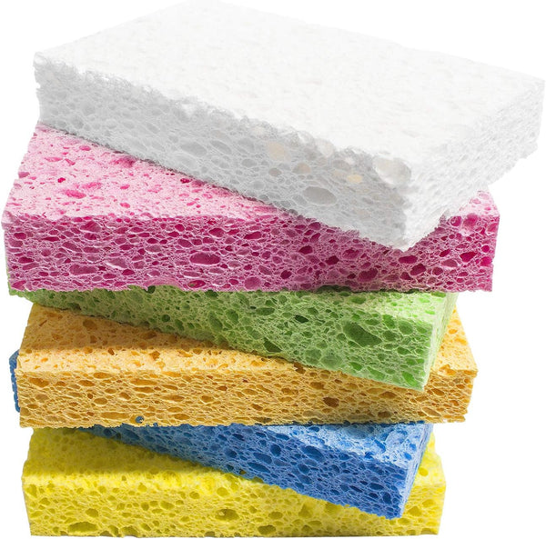 Cellulose Sponges, Heavy Duty Scrub Kitchen Sponge, Eco Sponges for Tough Messes without Scratching, 6 Pack
