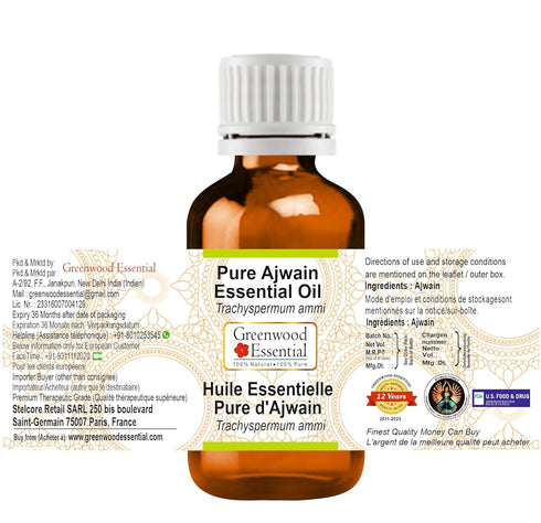Pure Ajwain Essential Oil (Trachyspermum ammi) Steam Distilled 30ml (1 oz)