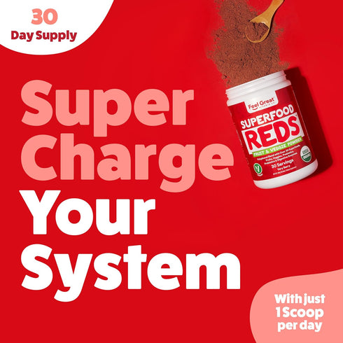 Feel Great Organic Superfood Reds Powder with Beet Root Powder, Digestive Support and Bloating Relief