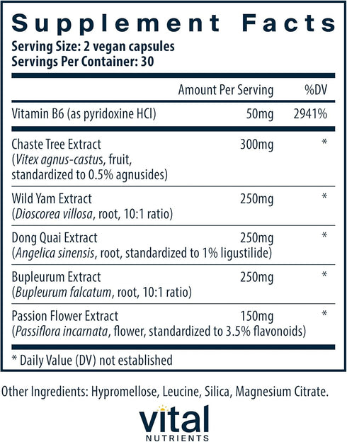 Vital Nutrients PMS Support | Vitex Berry and Passionflower Extract for Premenstrual Support & Hormone Balance* | Vitamin B6 PMS Support Supplements | Gluten, Dairy, Soy Free | Non-GMO | 60 Capsules