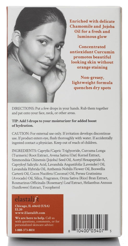 Elastalift Turmeric Oil Facial Serum for Face, Antioxidant Moisturizer with Rose Extract & Jojoba Oil for Dry Skin (1.8