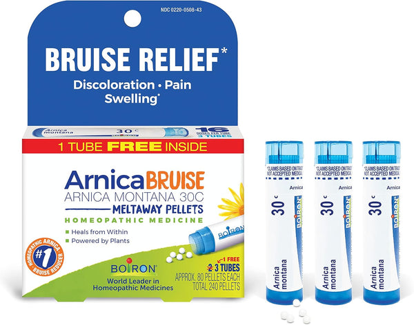 Boiron Arnica Bruise - Arnica Montana 30c for Pain, Swelling, Discoloration from Bruises - 3 Count (240 Pellets)