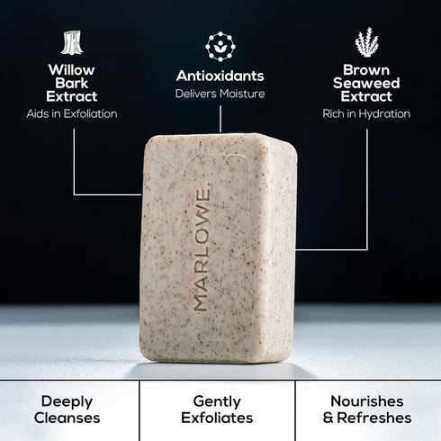 MARLOWE. No. 102 Body Scrub Soap 7 oz, Santal, Exfoliating Soap Bar with Shea Butter, Olive Oil & Green Tea