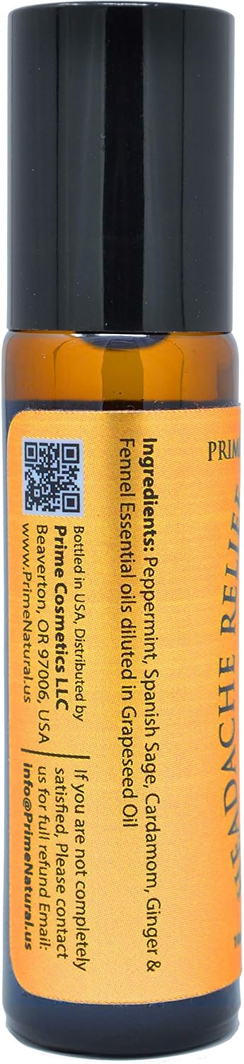 Headache Relief Essential Oil Roll On 10ml, Pre-Diluted Roller for Migraine, Tension, Calming, Soothing, Sprain & Sleep