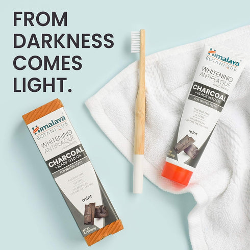 Himalaya Botanique Whitening Antiplaque Toothpaste - Charcoal and Black Seed Oil for Whiter Teeth, 4 oz