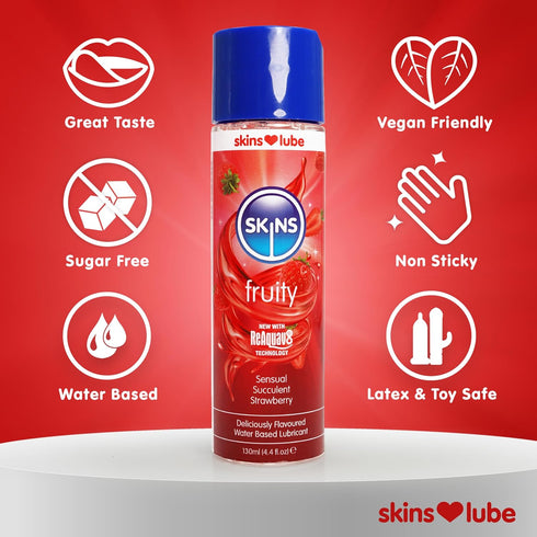 Skins Strawberry Flavored Lube Gel - Flavored Adult Lube for Oral and Fruity Edible Lubricants
